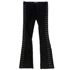 Platinum Plush Goth Black Flared Dress Pants with Studded Detail